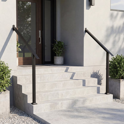 4 Step Wall Mount Stair Handrail Heavy-Duty Adjustable Galvanized Steel Railing with Installation Kit for Concrete