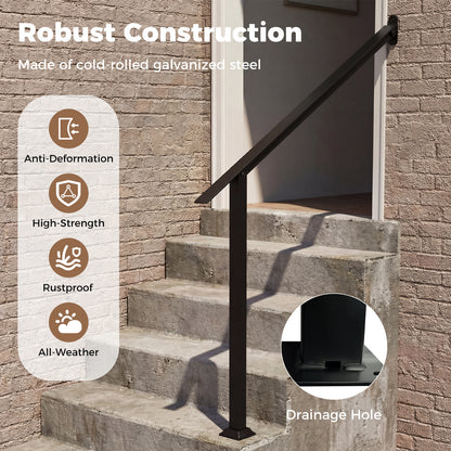 4 Step Wall Mount Stair Handrail Heavy-Duty Adjustable Galvanized Steel Railing with Installation Kit for Concrete
