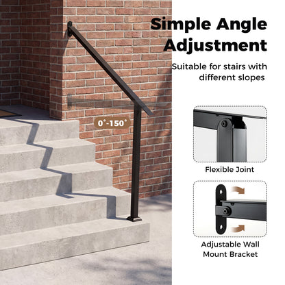 4 Step Wall Mount Stair Handrail Heavy-Duty Adjustable Galvanized Steel Railing with Installation Kit for Concrete