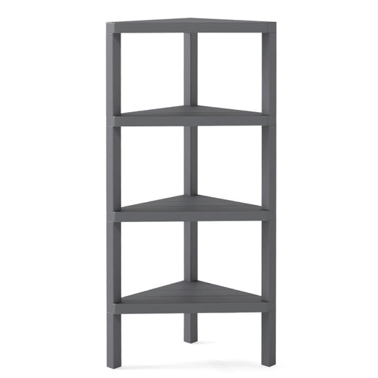 4-Tier Corner Shelf Stand with Open Slatted Shelves-Grey