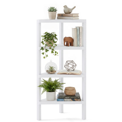 4-Tier Corner Shelf Stand with Open Slatted Shelves-White