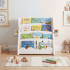 4-Tier Kids Bookshelf with Side Storage Boxes and Reversible Bottom Shelf-Gray & White