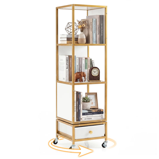 4-Tier Rotating Bookshelf on Wheels for Living Room Office-White