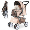 4-Wheel Pet Foldable Stroller with Breathable Mesh for Small Dogs Cats up to 15 KG-Beige