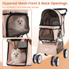 4-Wheel Pet Foldable Stroller with Breathable Mesh for Small Dogs Cats up to 15 KG-Beige