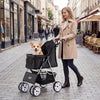 4-Wheel Pet Foldable Stroller with Breathable Mesh for Small Dogs Cats up to 15 KG-Black