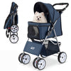 4-Wheel Pet Foldable Stroller with Breathable Mesh for Small Dogs Cats up to 15 KG-Blue