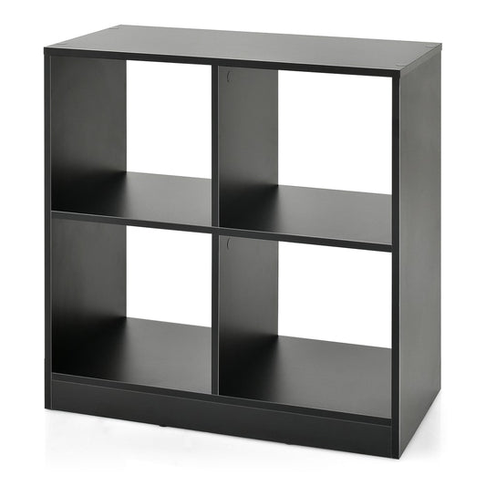4-cube Wooden Storage Cabinet with Anti-Toppling Device -Black, a black four-cube shelving unit with an open front