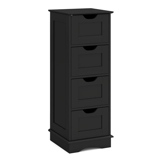 4-Drawer Bathroom Cabinet in black, a narrow floor standing cabinet with four drawers