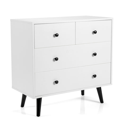 4-Drawer Dresser Modern Storage Chest Cabinet with Handles in white with black legs and handles