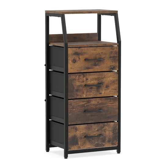4-Drawer Storage Cabinet with Detachable and Foldable Fabric Drawers in rustic brown with black frame