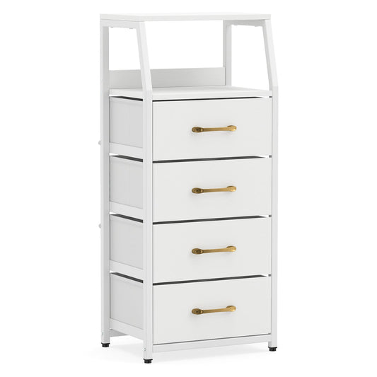 4-Drawer Storage Cabinet with Detachable and Foldable Fabric Drawers in white with gold handles