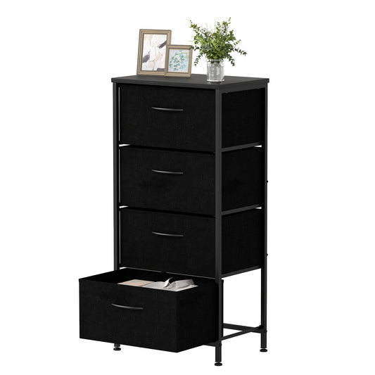 4 Drawers Dresser Fabric Storage Tower with wooden top in black