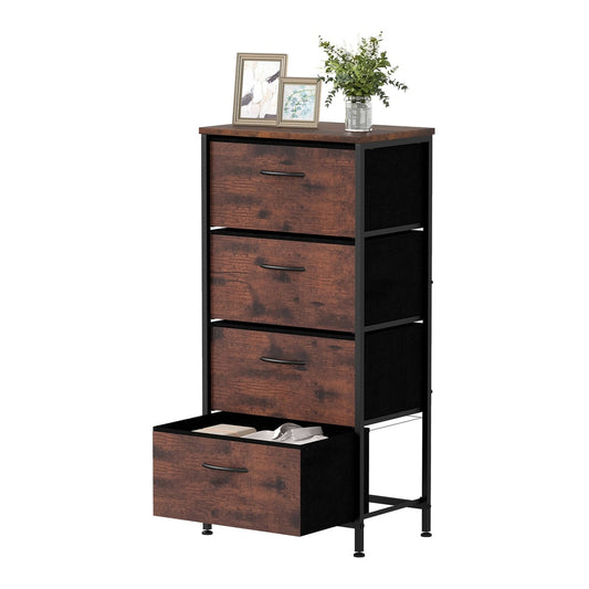 4 Drawers Dresser Fabric Storage Tower with wooden top in brown