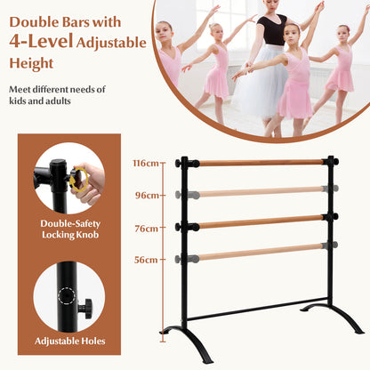 A ballet barre showing adjustable height options for kids and adults