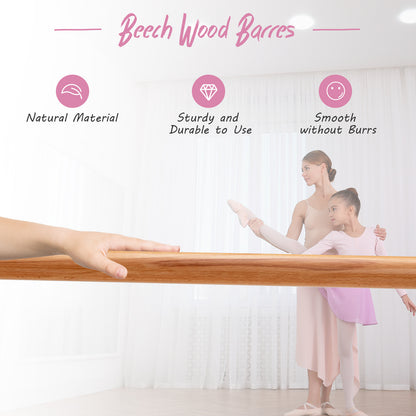 Close up of the wooden bar on the pink ballet barre
