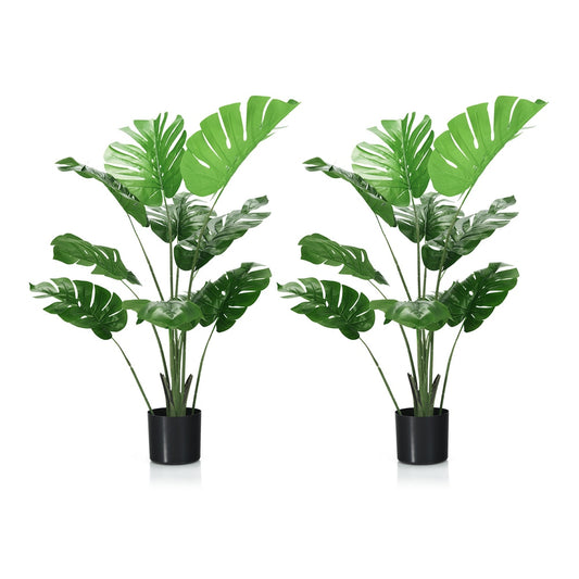 4 FT Artificial Monstera Plant with 10 Leaves in Pot for Indoor Outdoor Decor, shown as a pair
