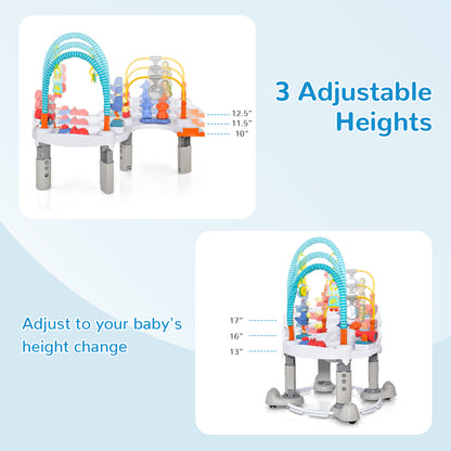 The baby walker demonstrating the three adjustable height settings for growing children