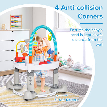 The baby walker featuring anti-collision corners to keep the child safe from walls