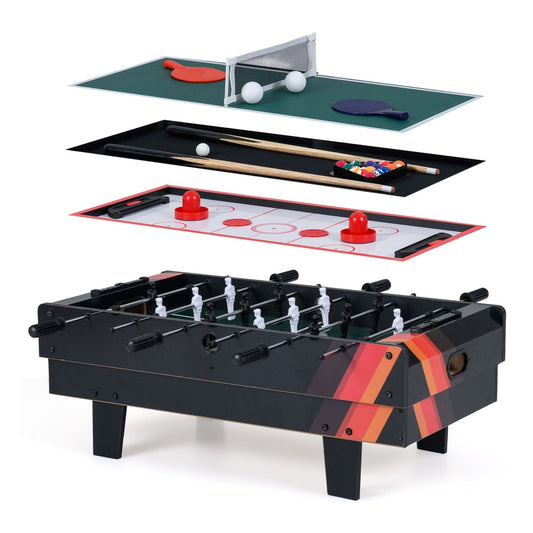 4 in 1 Combo Game Table Set showing foosball, ping pong, air hockey and billiard games