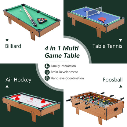 The game table set showing four different game configurations with descriptive labels