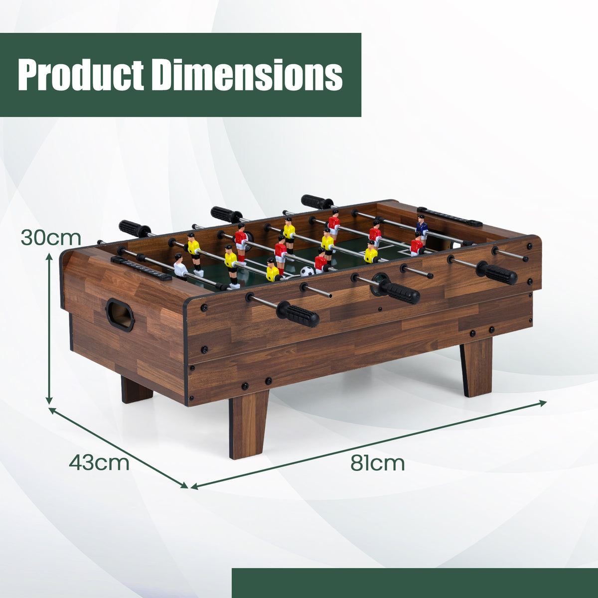 the game table with arrows indicating the height, width and length
