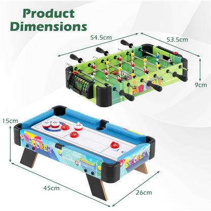 Dimensions diagram for the football and pool game table surfaces