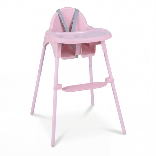 4-in-1 Convertible Baby High Chair in pink, a front view of the product on a white background
