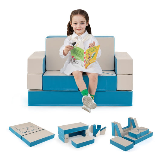 4-in-1 Convertible Foam Couch Play Set with a girl reading on it