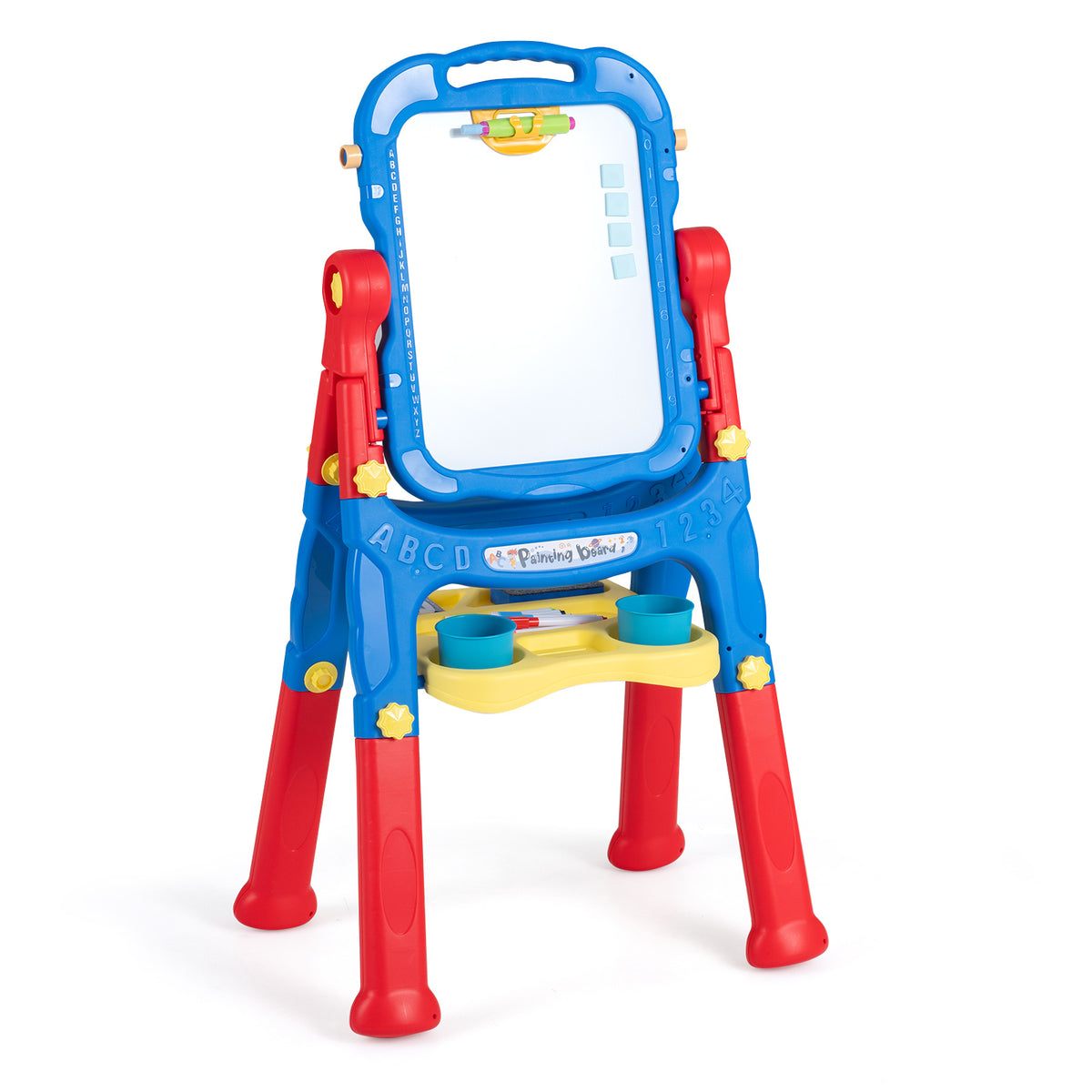 The art easel standing alone with a clean whiteboard surface and storage tray