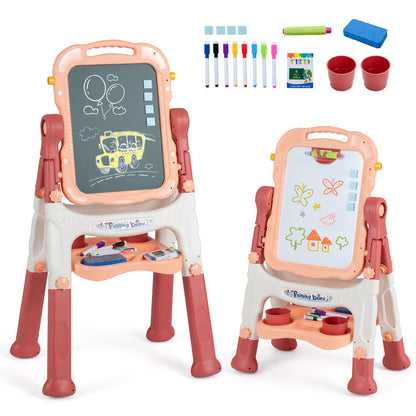 4-In-1 Double Side Easel for Toddler with Magnetic Chalkboard-Peach shown with all included accessories