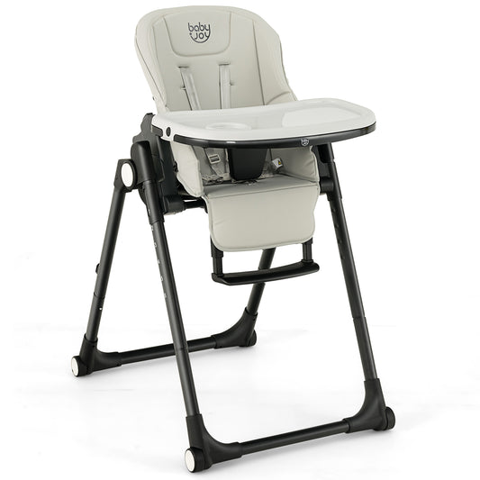 4-in-1 Foldable Baby High Chair in grey with black legs and a removable tray