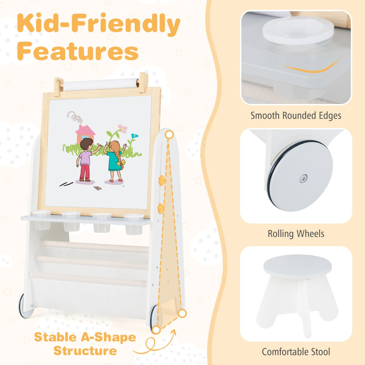 the activity table highlighting rounded edges wheels and the stable frame design