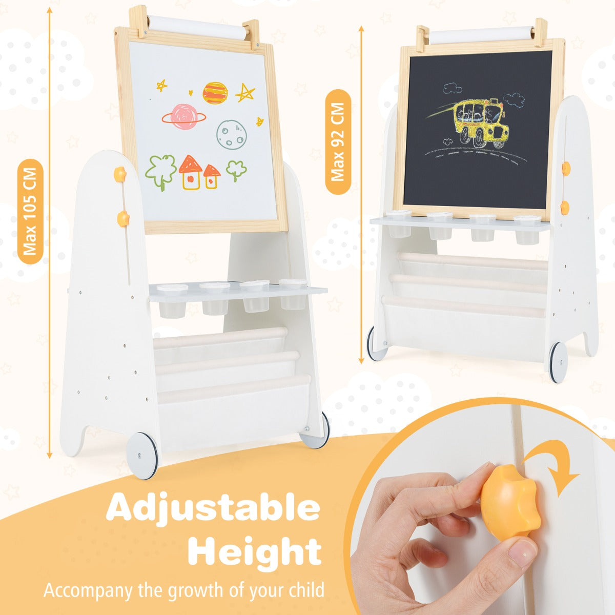the activity table showing the height adjustment mechanism with a close-up of the knob
