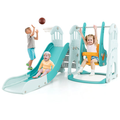 The kids slides equipment with children using the swing and slide on a white background