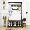4-In-1 Coat Rack with 11 Hanging Hooks and Shoe Bench for Mudroom-Rustic Brown