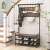 4-In-1 Coat Rack with 11 Hanging Hooks and Shoe Bench for Mudroom-Rustic Brown