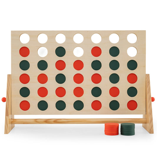 4 in a Row Game Row Connect Game with 42 Chess Pieces and Pine Wood Frame