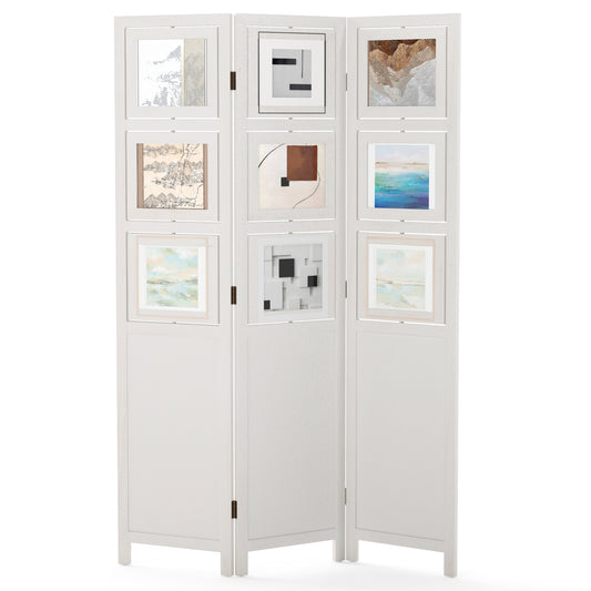 4-Panel Faux Linen Room Divider standing upright against a plain white background