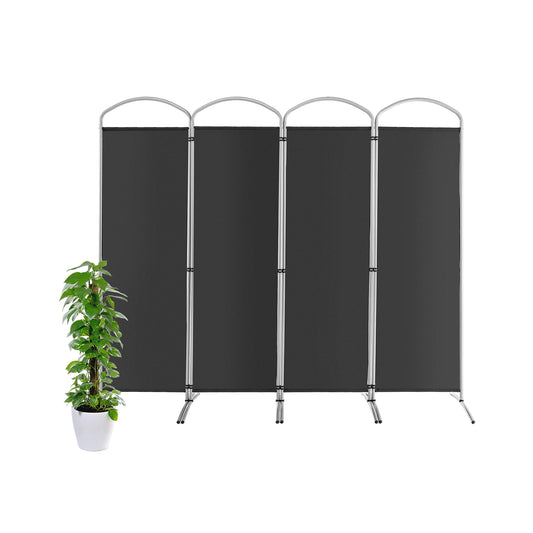 4 Panel Freestanding Folding Room Divider for Living Room Office-Grey in a plain grey colour with silver metal legs