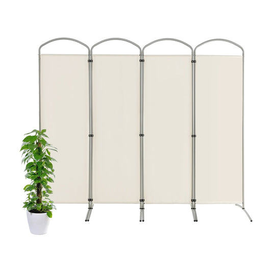 4 Panel Freestanding Folding Room Divider in white with a plant beside it