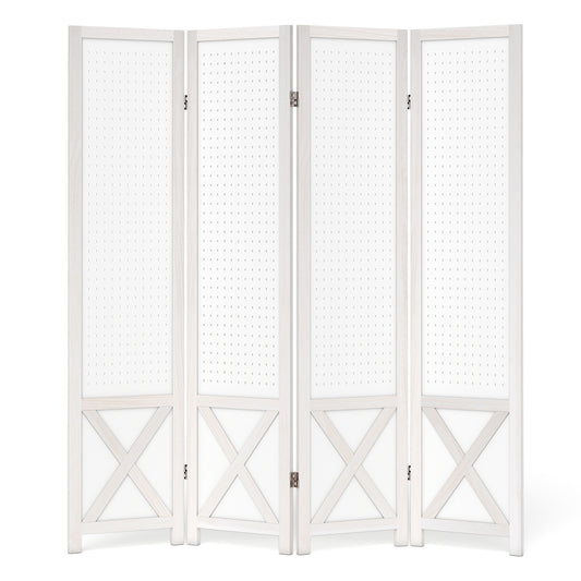 4-Panel Pegboard Room Divider standing upright against a plain white background
