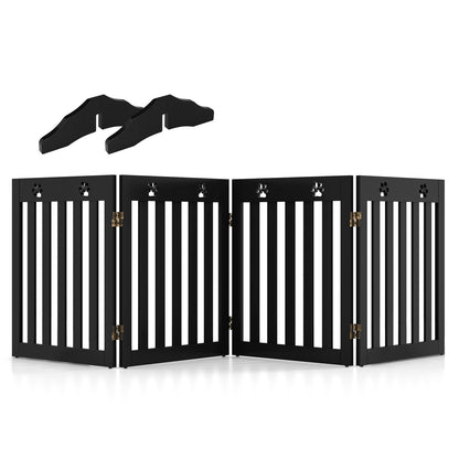 The four panel pet gate is shown with two support feet detached