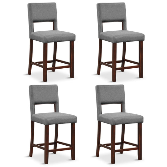 4-Piece Bar Chair Set with Rubber Wood Legs in grey fabric and dark wood legs