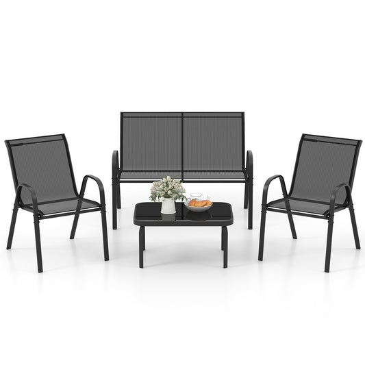 4 Piece Modern Chair and Table Set with fabric seats and glass tabletop