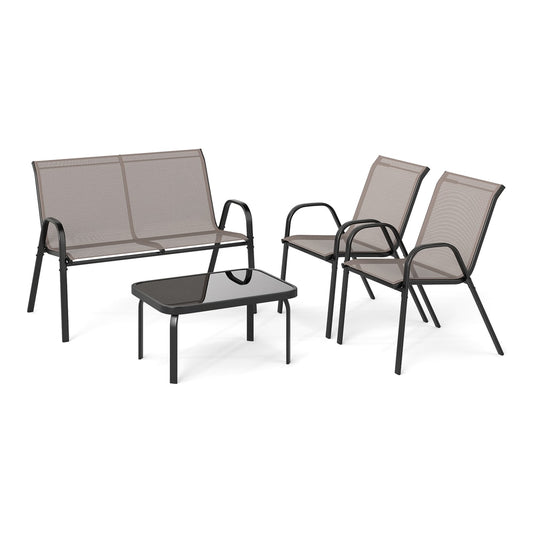 4 Piece Modern Chair and Table Set with fabric seats and tempered glass tabletop in grey