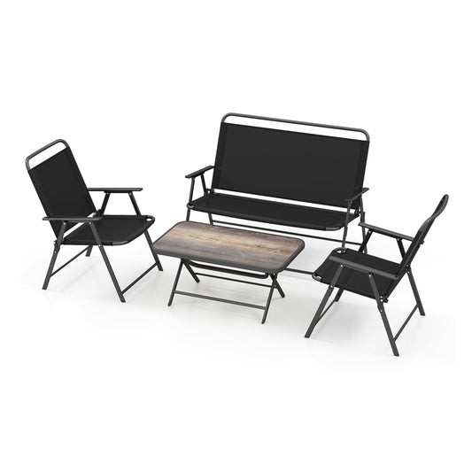 4 Piece Outdoor Conversation Set with two chairs and loveseat in black