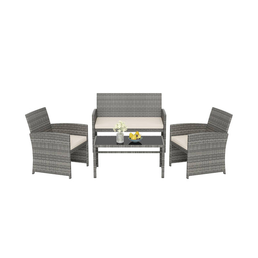 4 Piece Patio Conversation Set with two chairs, a loveseat and a coffee table