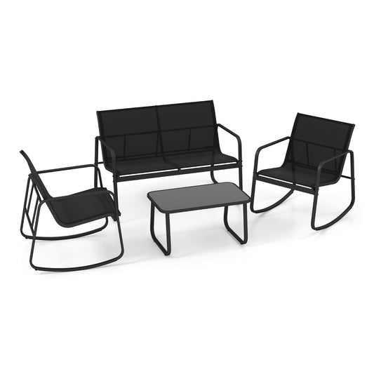 4 Piece Patio Rocking Set with Glass-Top Table shown against a plain white background