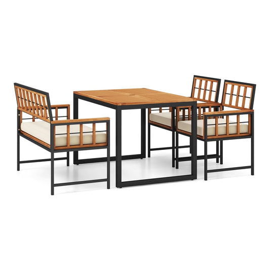 4 Pieces Acacia Wood Patio Dining Set with a rectangular table and four chairs